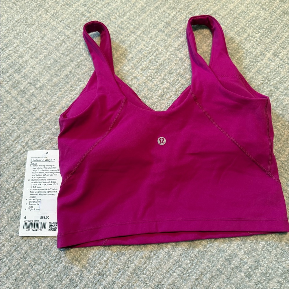 NWT- Lululemon Align Tank- Ripe Raspberry- Size 6 - Picture 2 of 4